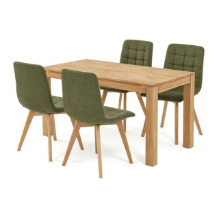 Jedálenský set so 4 stoličkami Deneb, 140x80cm, zelená, masív dub, ASE-1040 GRN2
