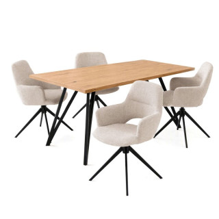 Jedálenský set so 4 stoličkami Polaris, 160x90cm, krémová, masív dub, ASE-1041 CRM2