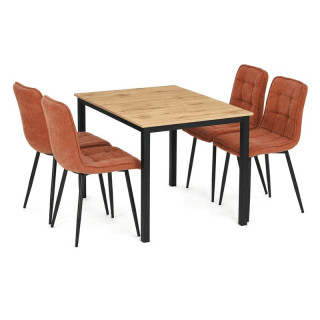 Jedálenský set so 4 stoličkami Leonis, 110x70cm, oranžový, MDF divoký dub, ASE-1043 ORA2