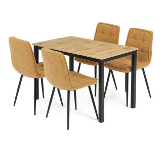 Jedálenský set so 4 stoličkami Leonis, 110x70cm, žltý, MDF divoký dub, ASE-1043 YEL2