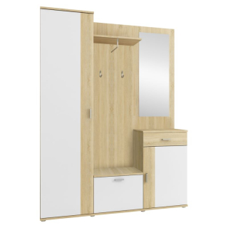 Predsieňová zostava, 144cm, dub sonoma, biela, AMALIA