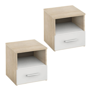 Nočný stolík, 2 kusy, 42cm, dub sonoma, biela, GABRIELA
