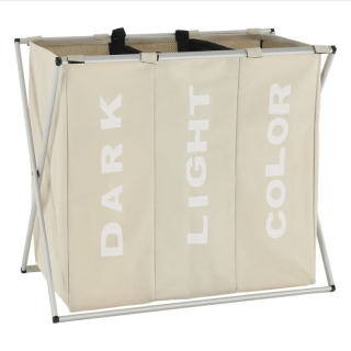 Kôš na prádlo, 63cm, látkový, sivobéžový, LAUNDRY TYP 3