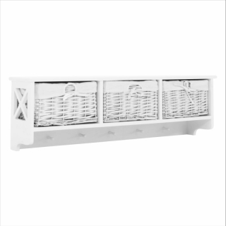 Vešiak, 100cm, 3 košíky, drevo, prútie, biely, RAFAELLO