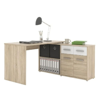 PC stolík, 138x139cm, dub sonoma, biela, RAFAEL NEW