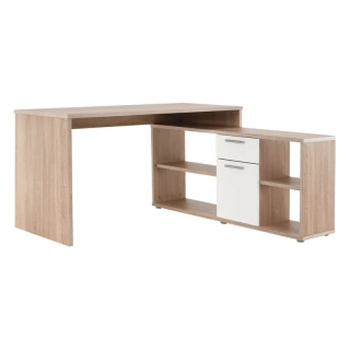 PC stôl, 135x135cm, dub sonoma, biely, NOE NEW