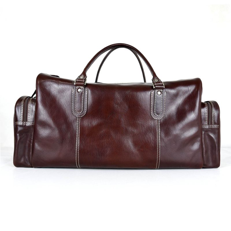 Módna kožená pracovná cestovná kabela v tmavo hnedej farbe