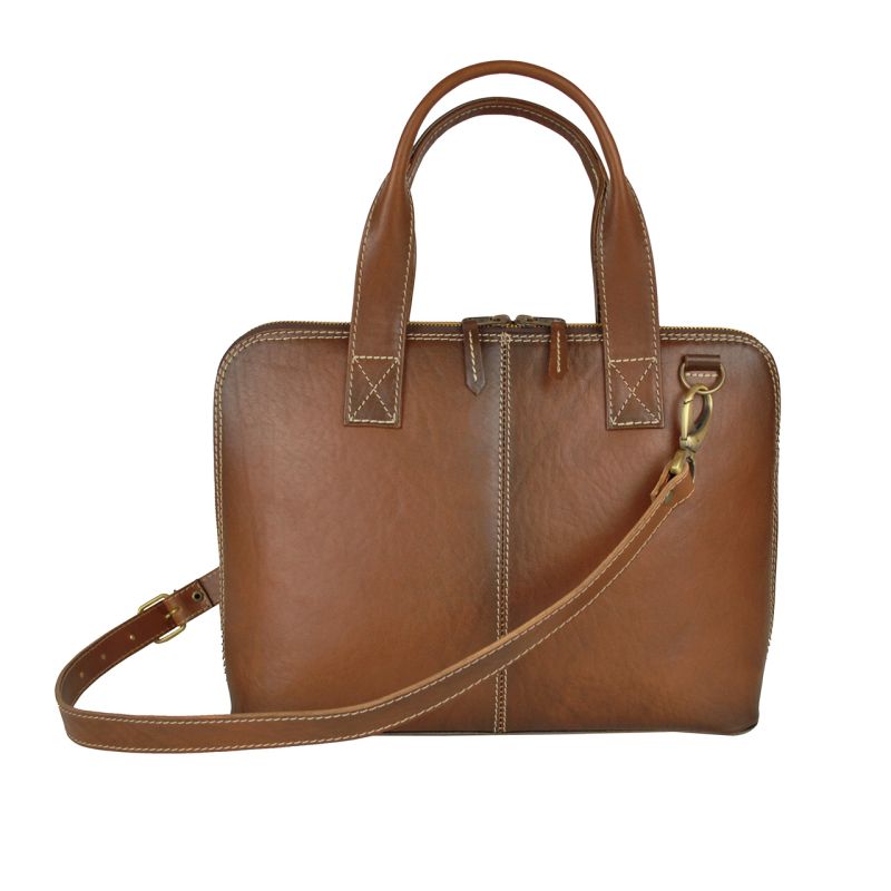 Dámska kožená kabela vhodná na formát A4, ručne tieňovaná, svetlo hnedá farba