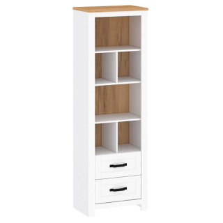 Otvorený regál, 64cm, biela alba, dub craft zlatý, LANZETTE R