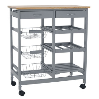 Servírovací vozík, 67cm, sivý, prírodný, BARABE