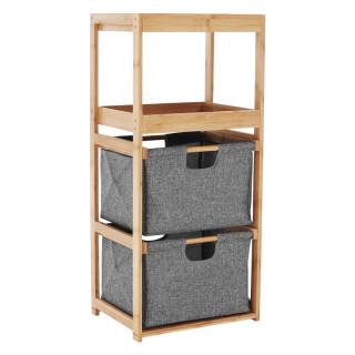Regál, 40cm, lakovaný bambus, látka sivá, KELANA