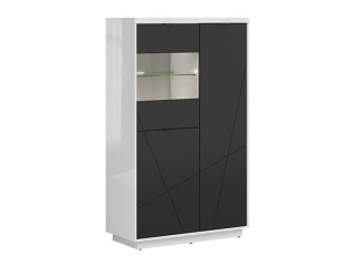 Vitrína, 94cm, biely lesk, čierny mat, BRW FORN REG2D1W
